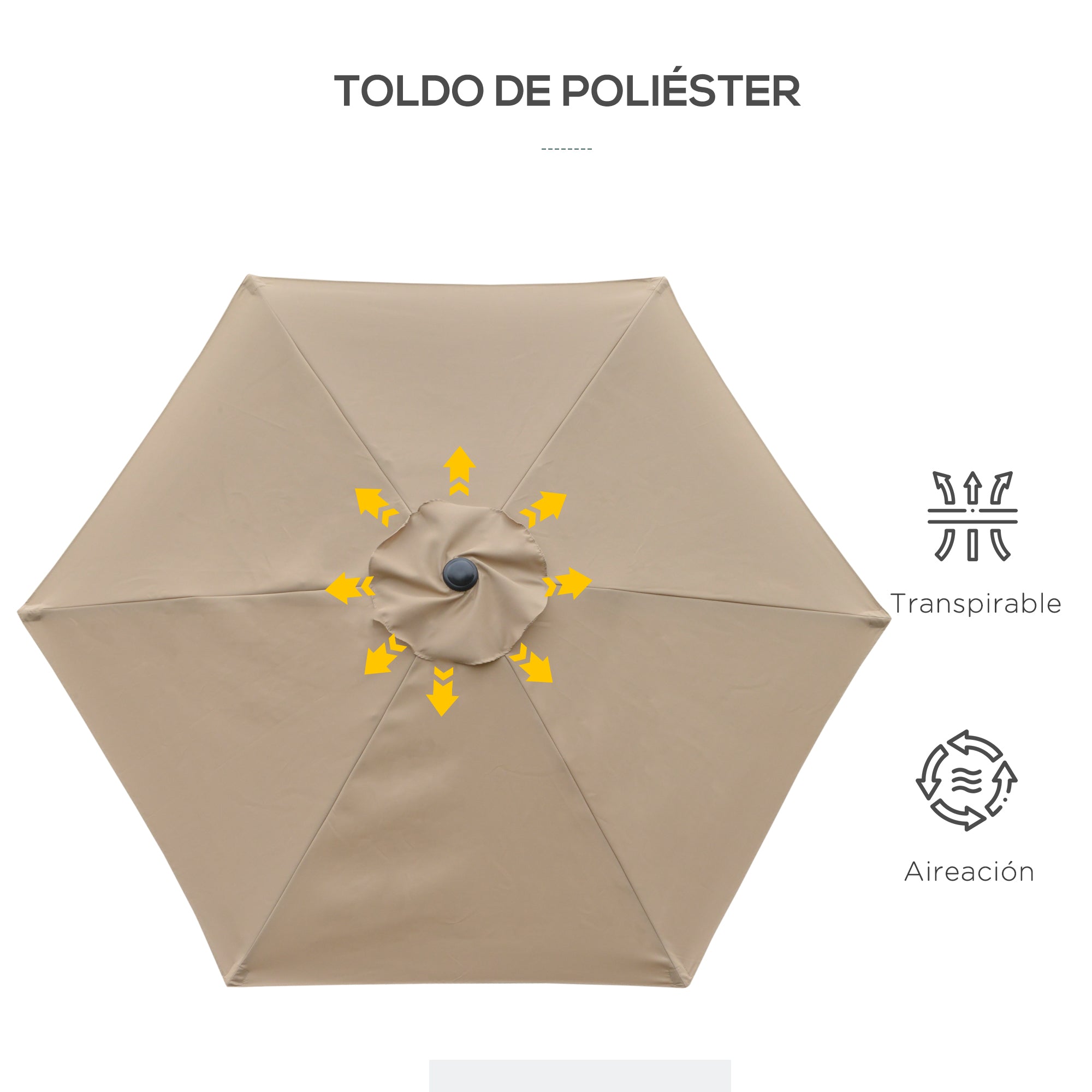 Patio Terrace Umbrella Ø230 cm Garden Umbrella with Adjustable Angle and Crank Waterproof Sunshade for Patio Terrace in Khaki