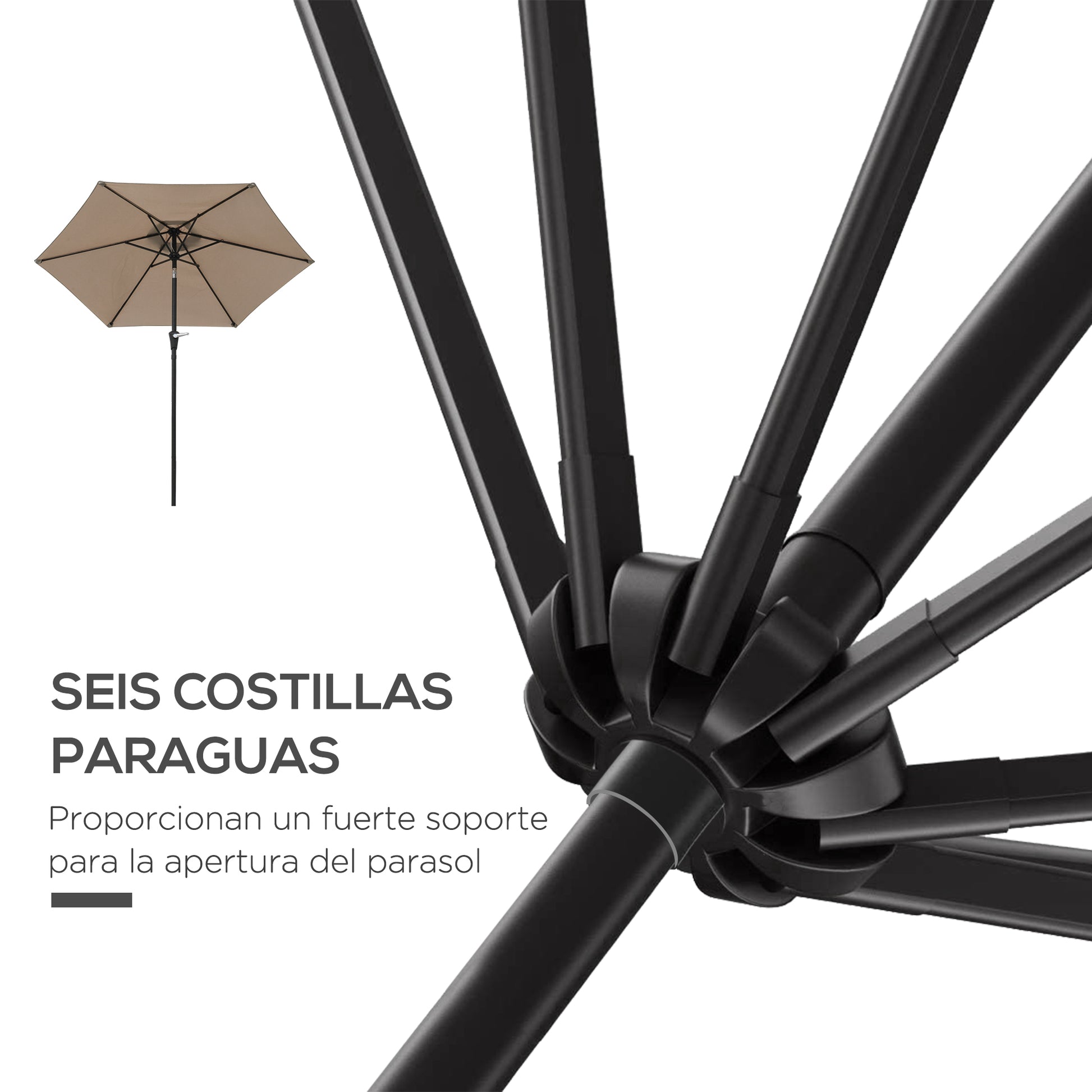 Patio Terrace Umbrella Ø230 cm Garden Umbrella with Adjustable Angle and Crank Waterproof Sunshade for Patio Terrace in Khaki