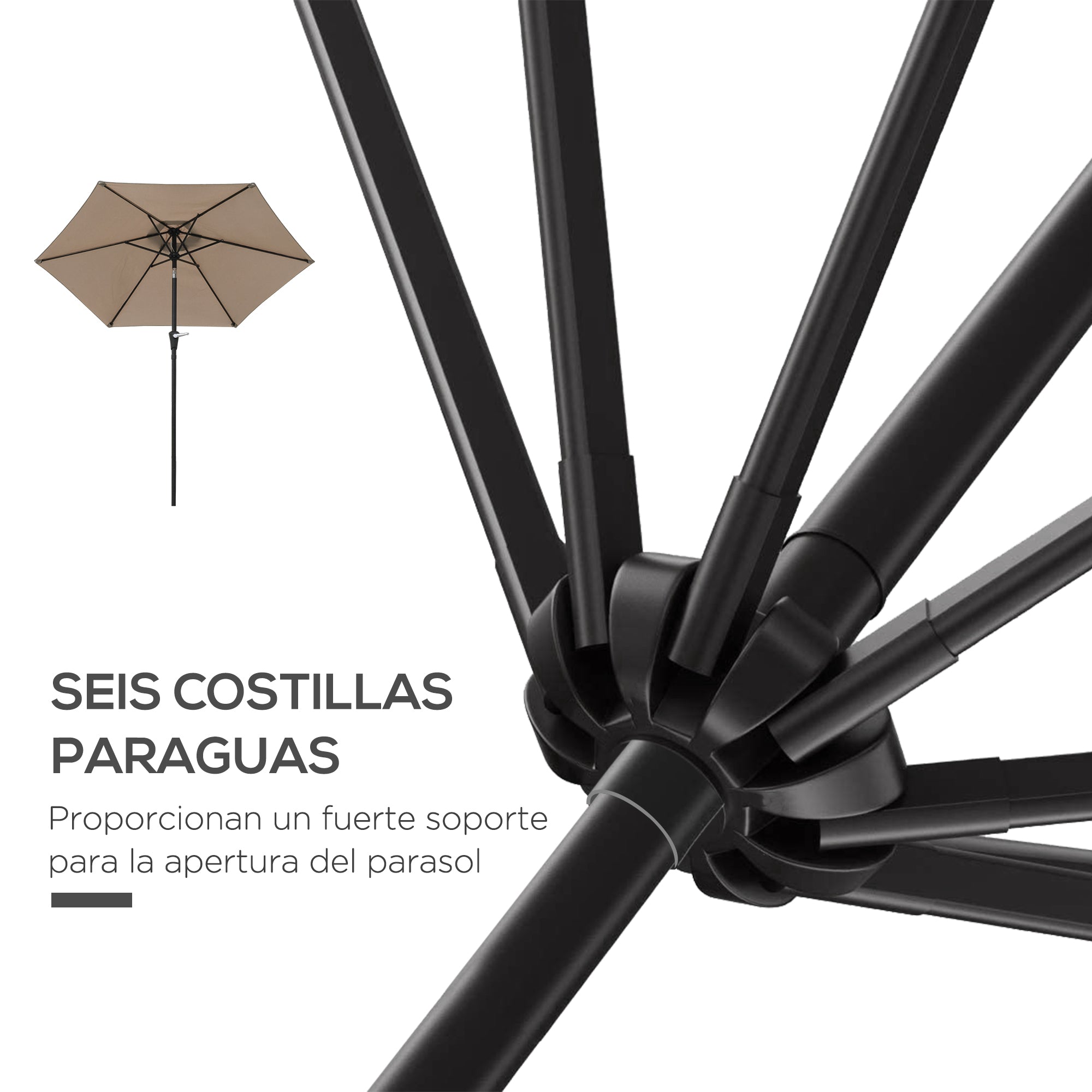 Patio Terrace Umbrella Ø230 cm Garden Umbrella with Adjustable Angle and Crank Waterproof Sunshade for Patio Terrace in Khaki