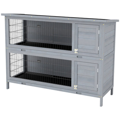 Wooden 2-Tier Rabbit Hutch with Asphalt Roof & Removable Tray, 136.4 x 50 x 93 cm (53.7 x 19.7 x 36.6 in) — Weatherproof Indoor/Outdoor Small Animal Cage, Gray
