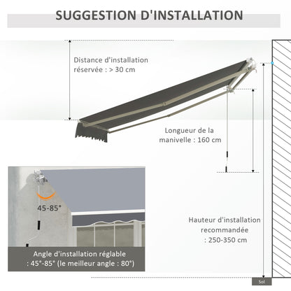 Retractable Manual Awning dim. 2.5W x 2D (projection) m adjustable tilt aluminum awning high-density waterproof gray polyester