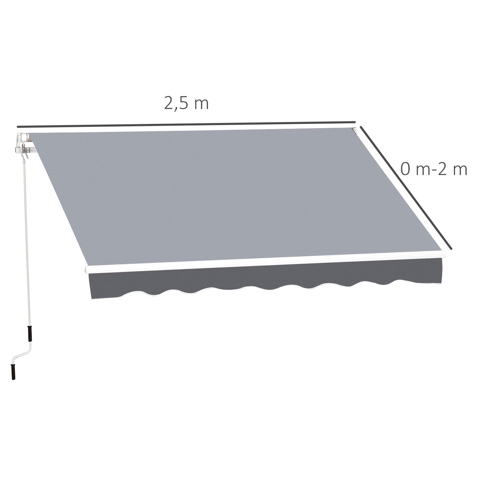 Retractable Manual Awning dim. 2.5W x 2D (projection) m adjustable tilt aluminum awning high-density waterproof gray polyester
