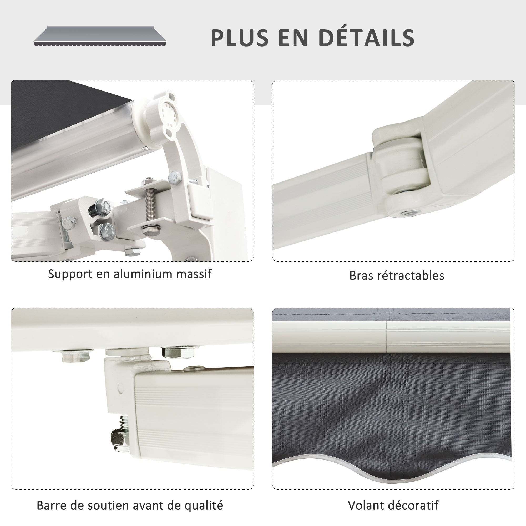 Retractable Manual Awning dim. 2.5W x 2D (projection) m adjustable tilt aluminum awning high-density waterproof gray polyester