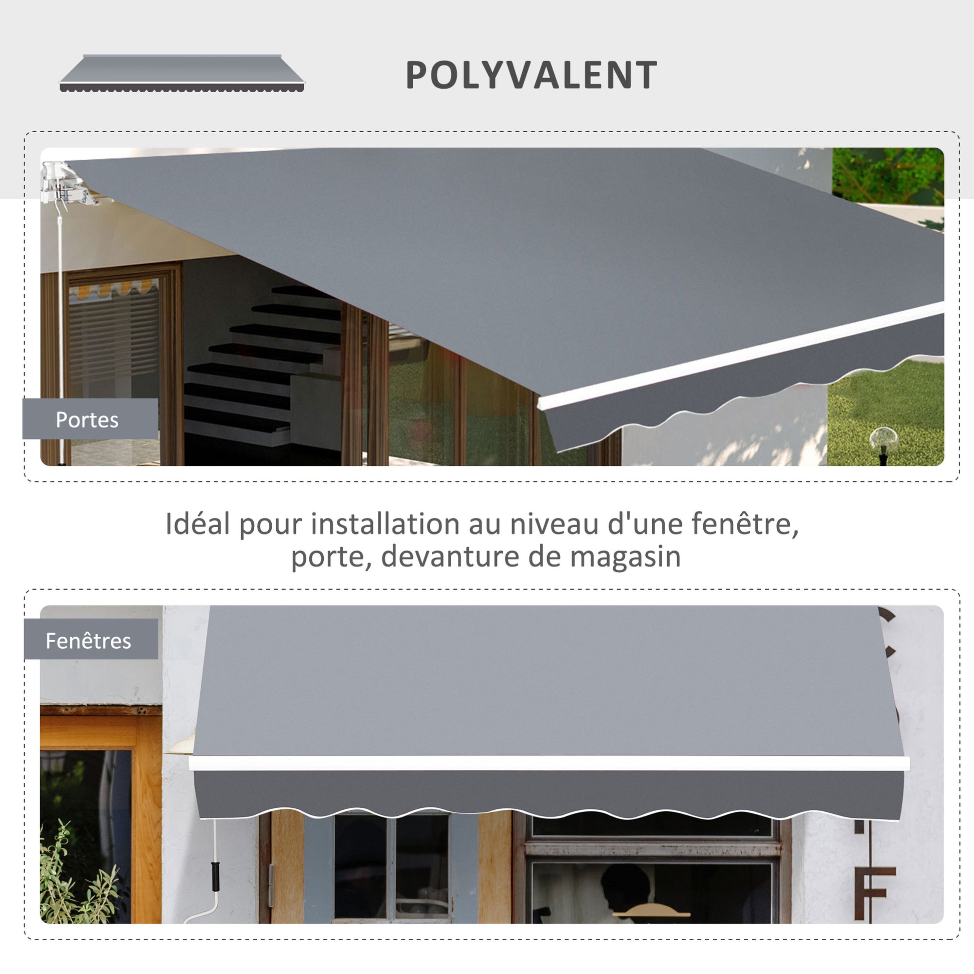 Retractable Manual Awning dim. 2.5W x 2D (projection) m adjustable tilt aluminum awning high-density waterproof gray polyester