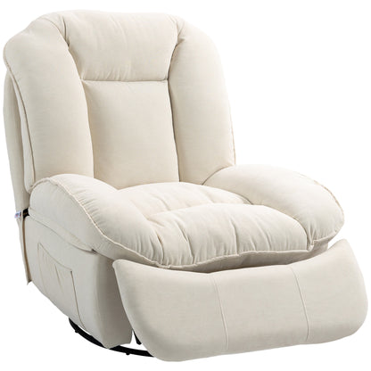Recliner Chair, TV Chair with Reclining Function, Rocking Function, Swivel TV Chair with Footstool, Side Pocket, Chenille Look for Living Room, up to 150 kg, Cream