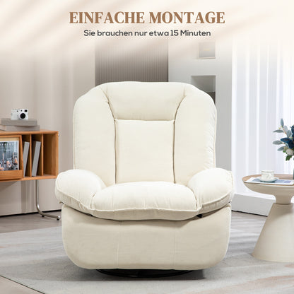 Recliner Chair, TV Chair with Reclining Function, Rocking Function, Swivel TV Chair with Footstool, Side Pocket, Chenille Look for Living Room, up to 150 kg, Cream