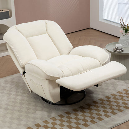 Recliner Chair, TV Chair with Reclining Function, Rocking Function, Swivel TV Chair with Footstool, Side Pocket, Chenille Look for Living Room, up to 150 kg, Cream