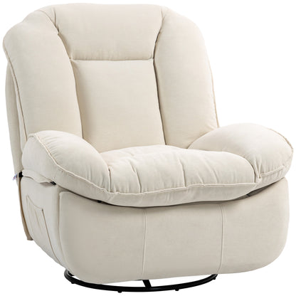 Recliner Chair, TV Chair with Reclining Function, Rocking Function, Swivel TV Chair with Footstool, Side Pocket, Chenille Look for Living Room, up to 150 kg, Cream