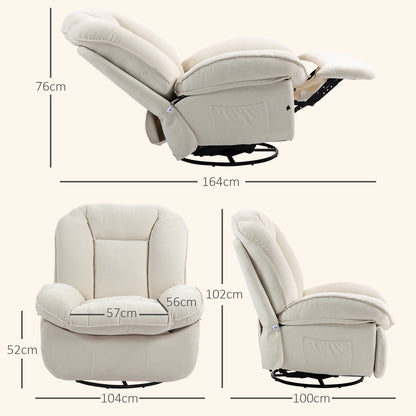 Recliner Chair, TV Chair with Reclining Function, Rocking Function, Swivel TV Chair with Footstool, Side Pocket, Chenille Look for Living Room, up to 150 kg, Cream