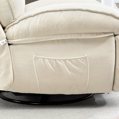 Recliner Chair, TV Chair with Reclining Function, Rocking Function, Swivel TV Chair with Footstool, Side Pocket, Chenille Look for Living Room, up to 150 kg, Cream
