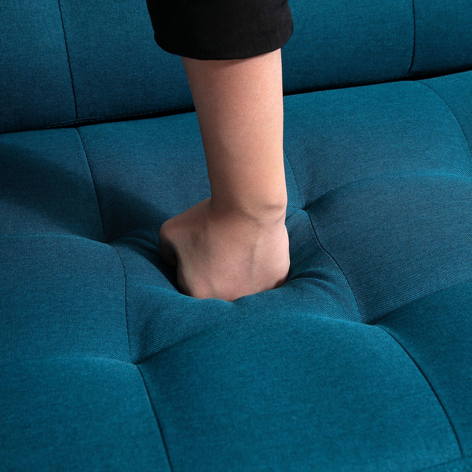 Contemporary Design 3-Seater Convertible Sofa Independently Reclining Backrest 3 Positions Duck Blue Linen