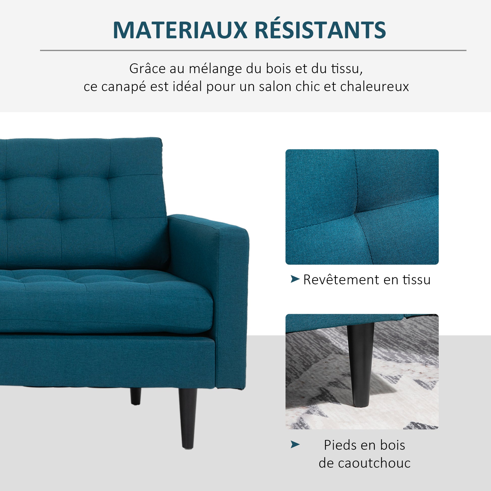 Contemporary Design 3-Seater Convertible Sofa Independently Reclining Backrest 3 Positions Duck Blue Linen