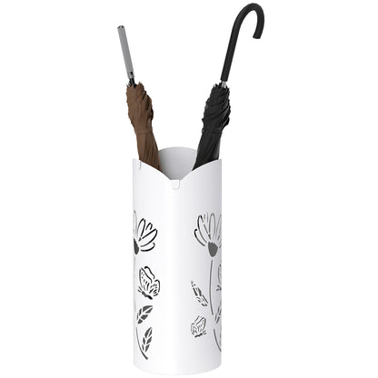 Steel Umbrella Stand with 4 Hooks and Removable Drip Tray White Umbrella Holder for Entryway Office 17x17x41 cm