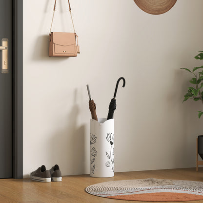 Steel Umbrella Stand with 4 Hooks and Removable Drip Tray White Umbrella Holder for Entryway Office 17x17x41 cm