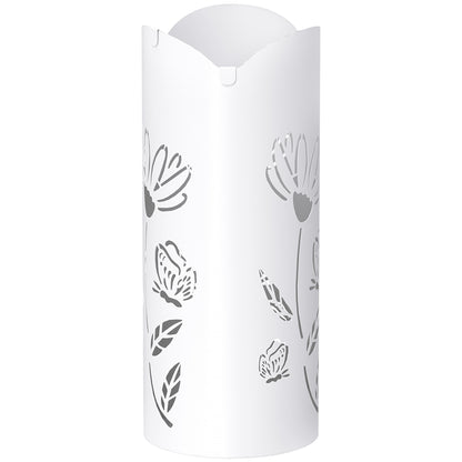 Steel Umbrella Stand with 4 Hooks and Removable Drip Tray White Umbrella Holder for Entryway Office 17x17x41 cm