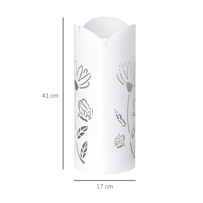 Steel Umbrella Stand with 4 Hooks and Removable Drip Tray White Umbrella Holder for Entryway Office 17x17x41 cm