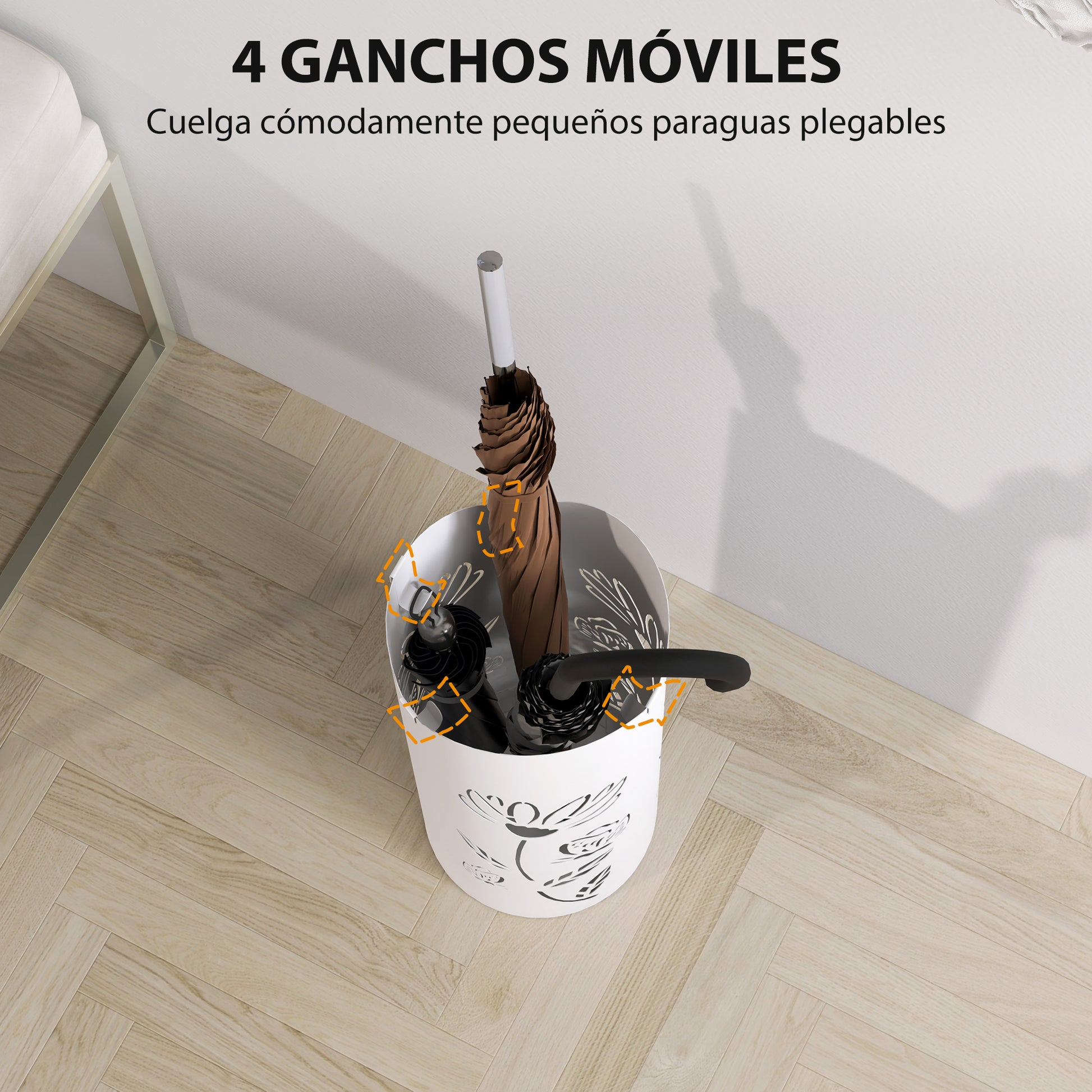 Steel Umbrella Stand with 4 Hooks and Removable Drip Tray White Umbrella Holder for Entryway Office 17x17x41 cm