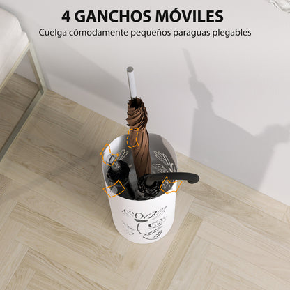 Steel Umbrella Stand with 4 Hooks and Removable Drip Tray White Umbrella Holder for Entryway Office 17x17x41 cm