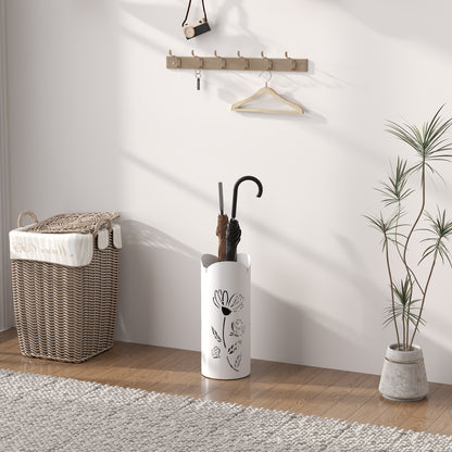 Steel Umbrella Stand with 4 Hooks and Removable Drip Tray White Umbrella Holder for Entryway Office 17x17x41 cm