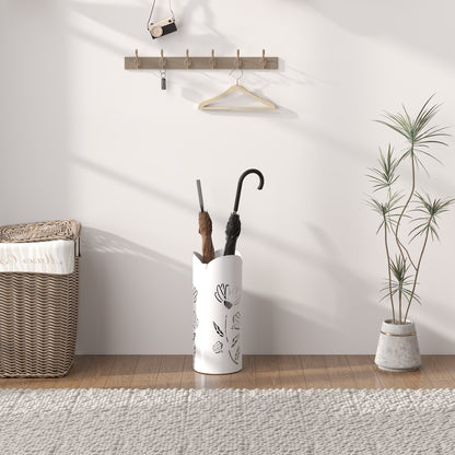 Steel Umbrella Stand with 4 Hooks and Removable Drip Tray White Umbrella Holder for Entryway Office 17x17x41 cm