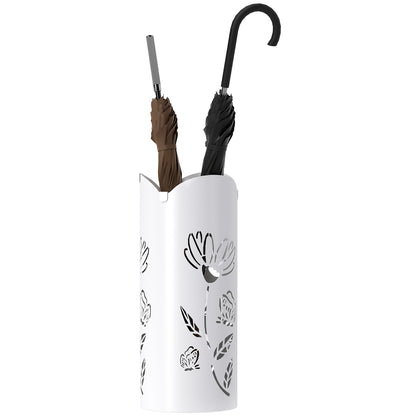 Steel Umbrella Stand with 4 Hooks and Removable Drip Tray White Umbrella Holder for Entryway Office 17x17x41 cm