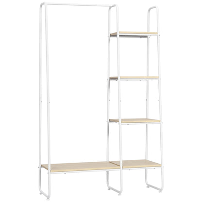 Wooden Clothes Rack with 5 Storage Shelves and Hanging Rod for Bedroom Living Room Entryway Industrial Style 101x39x160 cm Natural