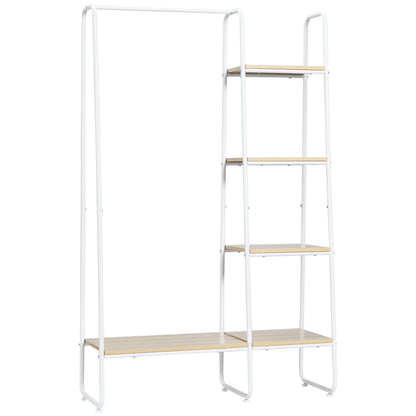 Wooden Clothes Rack with 5 Storage Shelves and Hanging Rod for Bedroom Living Room Entryway Industrial Style 101x39x160 cm Natural