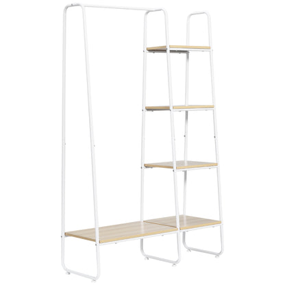 Wooden Clothes Rack with 5 Storage Shelves and Hanging Rod for Bedroom Living Room Entryway Industrial Style 101x39x160 cm Natural