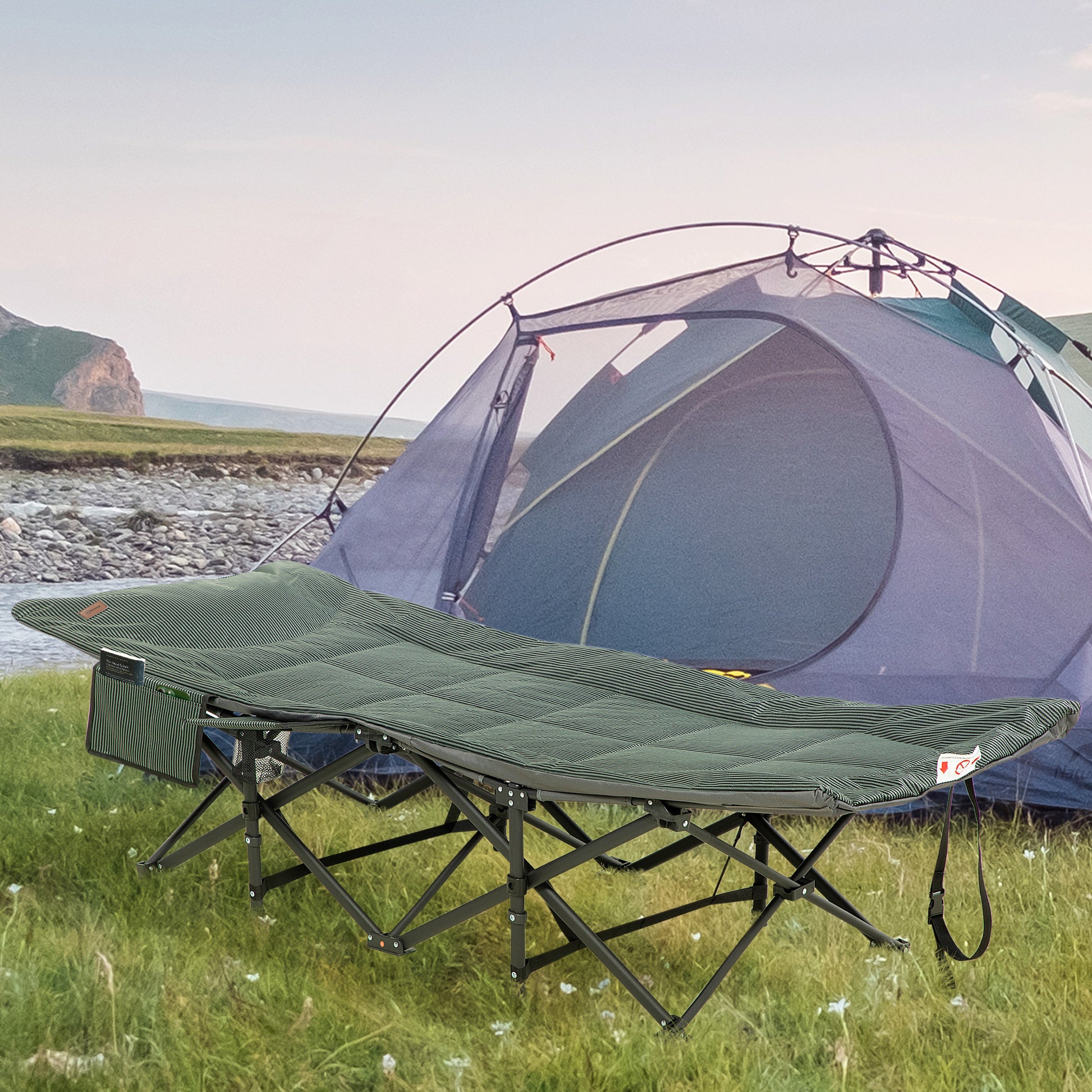 Camping Bed, Camp Bed with Bag, Folding Bed with Cup Holder, for Swimming Pool, Balcony, up to 120 kg, Gray, 68 x 190 x 48cm