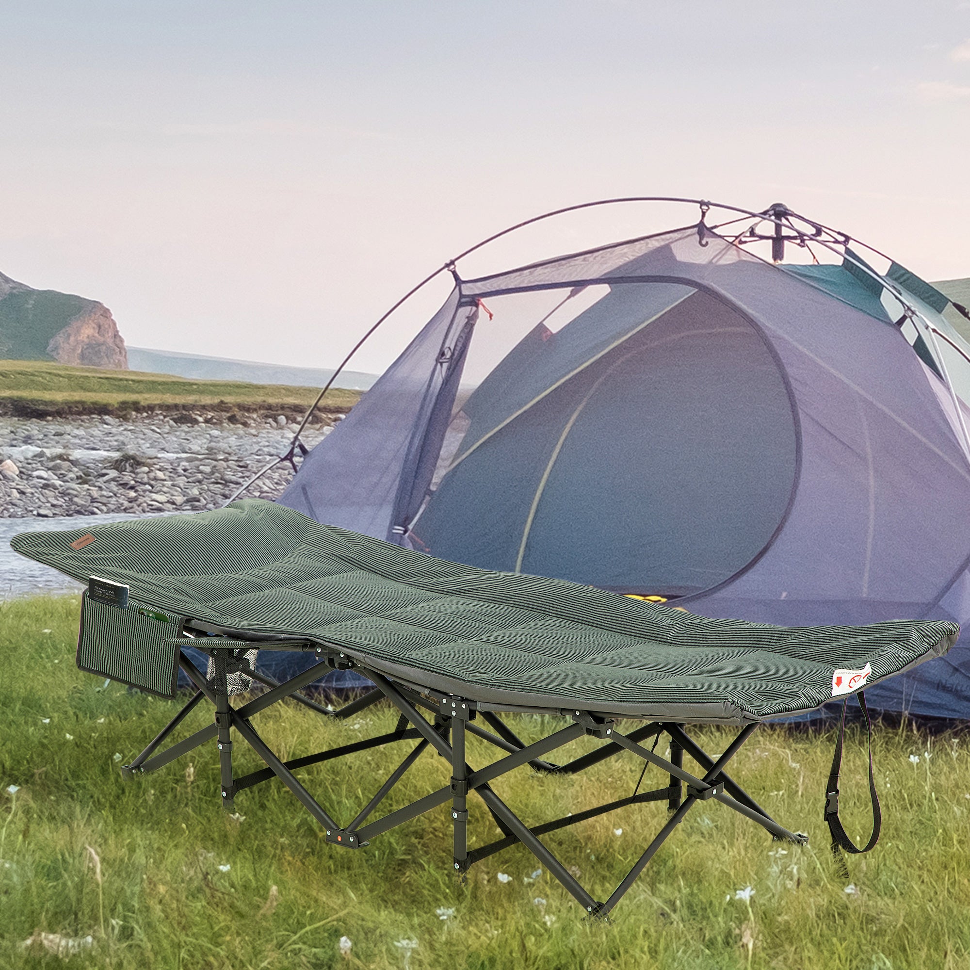 Camping Bed, Camp Bed with Bag, Folding Bed with Cup Holder, for Swimming Pool, Balcony, up to 120 kg, Gray, 68 x 190 x 48cm