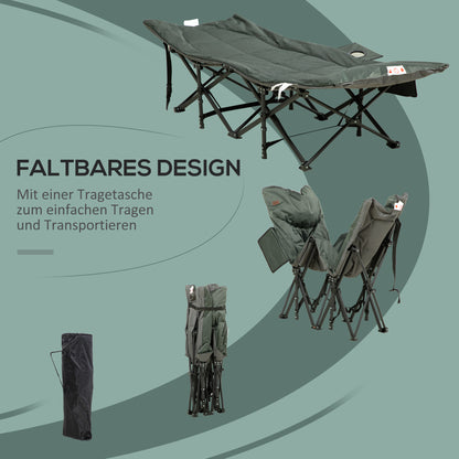 Camping Bed, Camp Bed with Bag, Folding Bed with Cup Holder, for Swimming Pool, Balcony, up to 120 kg, Gray, 68 x 190 x 48cm