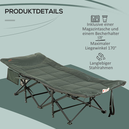 Camping Bed, Camp Bed with Bag, Folding Bed with Cup Holder, for Swimming Pool, Balcony, up to 120 kg, Gray, 68 x 190 x 48cm