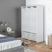 Wardrobe, dressing room with curtain, bedroom clothing wardrobe, wardrobe with hanger, 3 compartments, and 3 removable fabric drawers - 105 x 48 x 160 cm, white