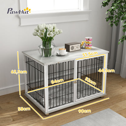 Dog Cage, Dog Crate with Cushion, Adjustable Feet, Side Table, Solid Steel Wire, for Medium Dogs up to 20 kg, 90 x 58 x 62.5 cm, Gray