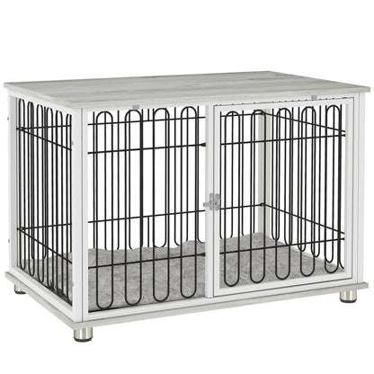Dog Cage, Dog Crate with Cushion, Adjustable Feet, Side Table, Solid Steel Wire, for Medium Dogs up to 20 kg, 90 x 58 x 62.5 cm, Gray