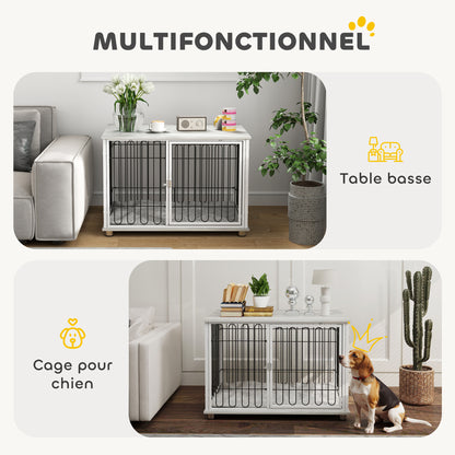 Dog Cage, Dog Crate with Cushion, Adjustable Feet, Side Table, Solid Steel Wire, for Medium Dogs up to 20 kg, 90 x 58 x 62.5 cm, Gray