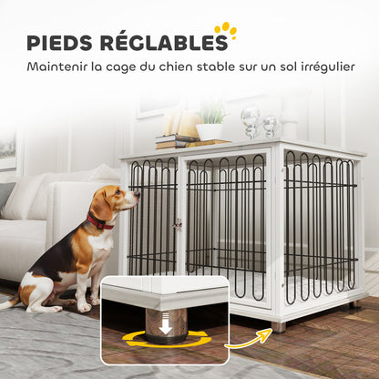 Dog Cage, Dog Crate with Cushion, Adjustable Feet, Side Table, Solid Steel Wire, for Medium Dogs up to 20 kg, 90 x 58 x 62.5 cm, Gray