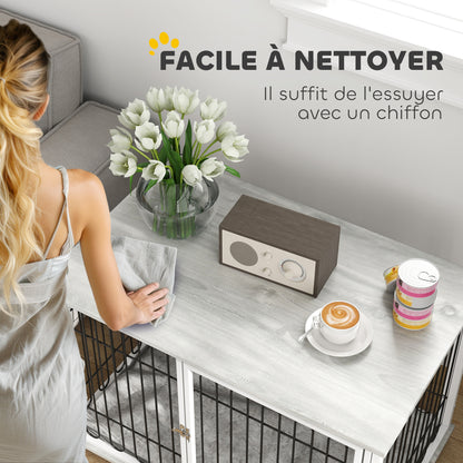 Dog Cage, Dog Crate with Cushion, Adjustable Feet, Side Table, Solid Steel Wire, for Medium Dogs up to 20 kg, 90 x 58 x 62.5 cm, Gray