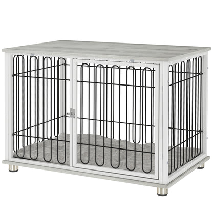 Dog Cage, Dog Crate with Cushion, Adjustable Feet, Side Table, Solid Steel Wire, for Medium Dogs up to 20 kg, 90 x 58 x 62.5 cm, Gray