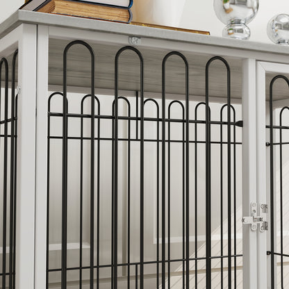 Dog Cage, Dog Crate with Cushion, Adjustable Feet, Side Table, Solid Steel Wire, for Medium Dogs up to 20 kg, 90 x 58 x 62.5 cm, Gray