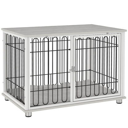 Dog Cage, Dog Crate with Cushion, Adjustable Feet, Side Table, Solid Steel Wire, for Medium Dogs up to 20 kg, 90 x 58 x 62.5 cm, Gray