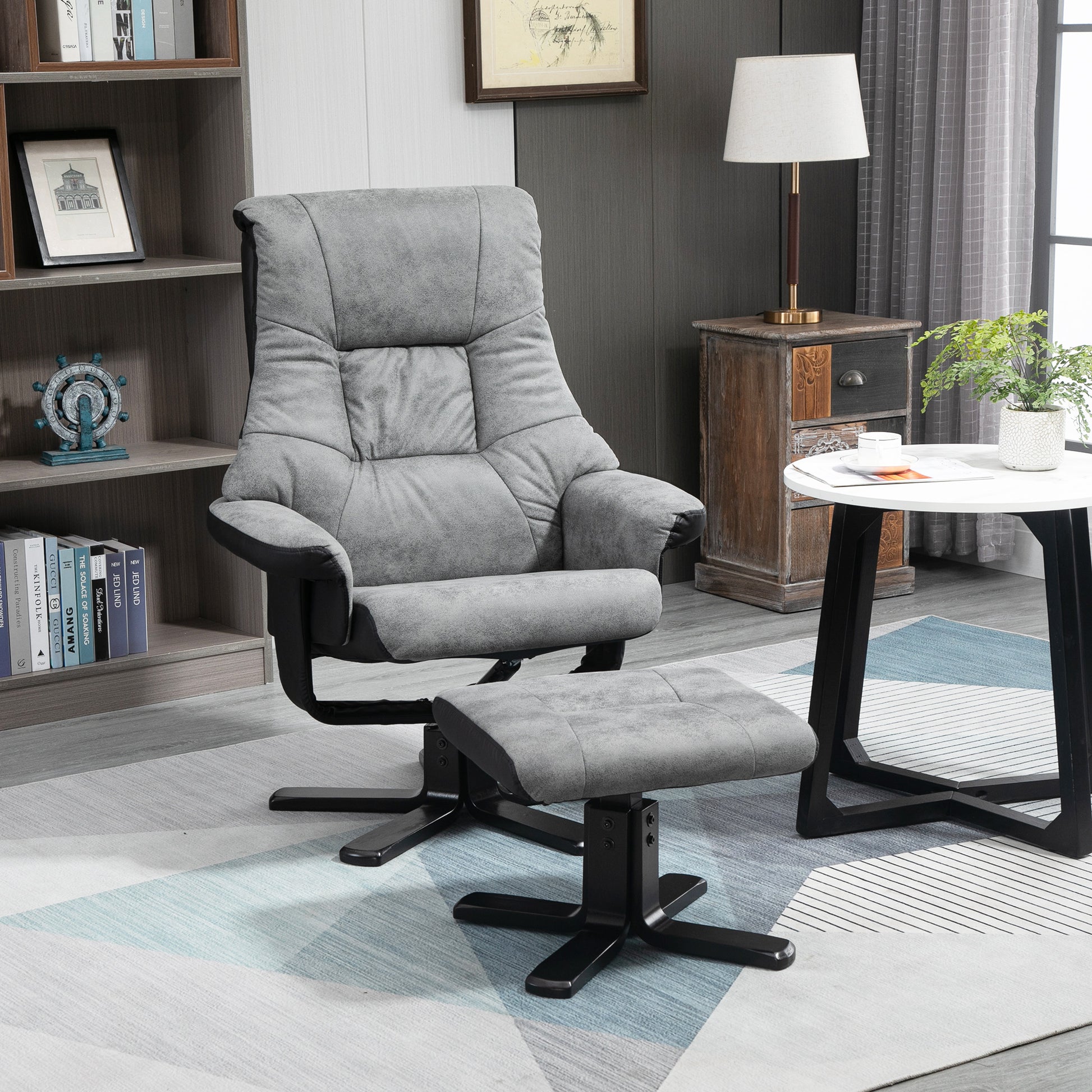 Recliner Chair with Footstool, Swivel TV Armchair with Reclining Function, Upholstered Chair for Living Room, Bedroom, Microfiber Gray, 78 x 82.5 x 109 cm