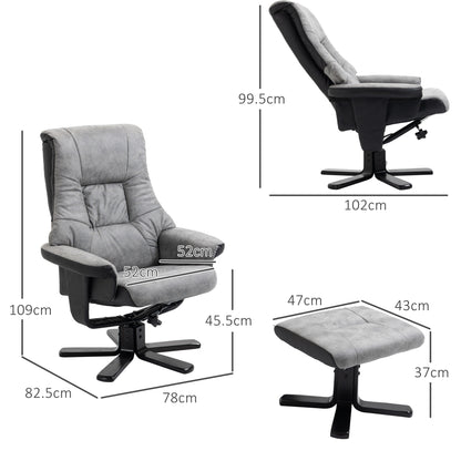 Recliner Chair with Footstool, Swivel TV Armchair with Reclining Function, Upholstered Chair for Living Room, Bedroom, Microfiber Gray, 78 x 82.5 x 109 cm