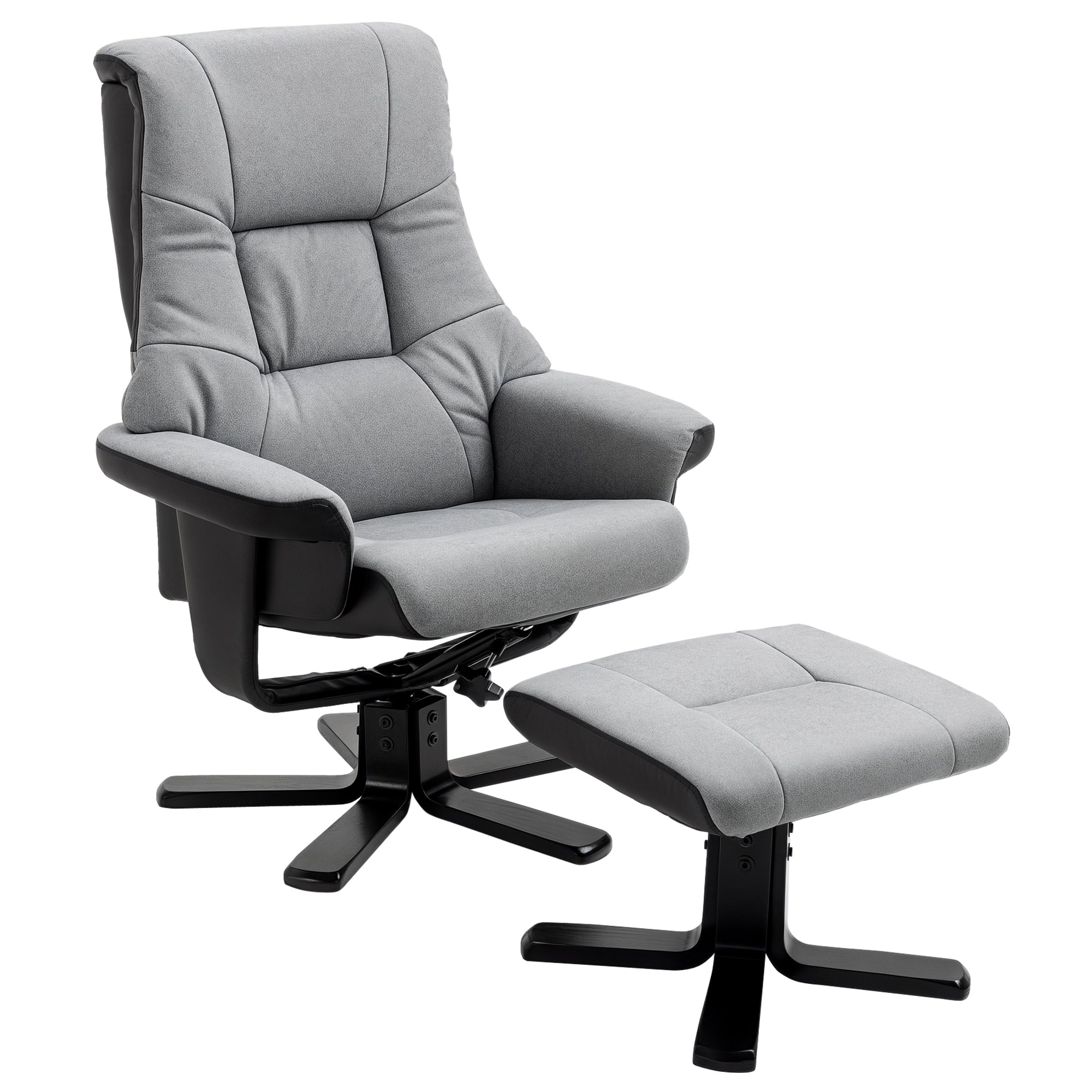 Recliner Chair with Footstool, Swivel TV Armchair with Reclining Function, Upholstered Chair for Living Room, Bedroom, Microfiber Gray, 78 x 82.5 x 109 cm