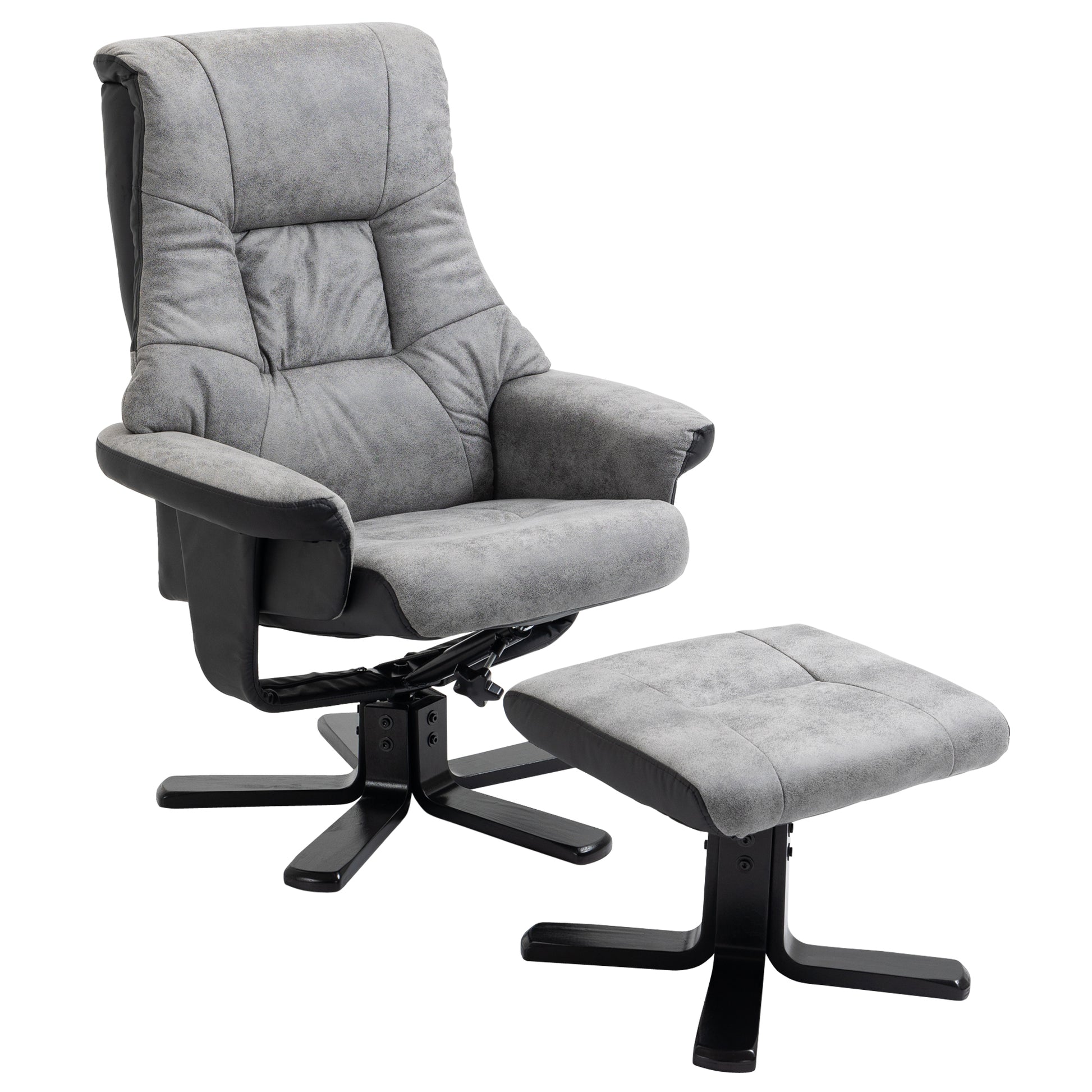 Recliner Chair with Footstool, Swivel TV Armchair with Reclining Function, Upholstered Chair for Living Room, Bedroom, Microfiber Gray, 78 x 82.5 x 109 cm