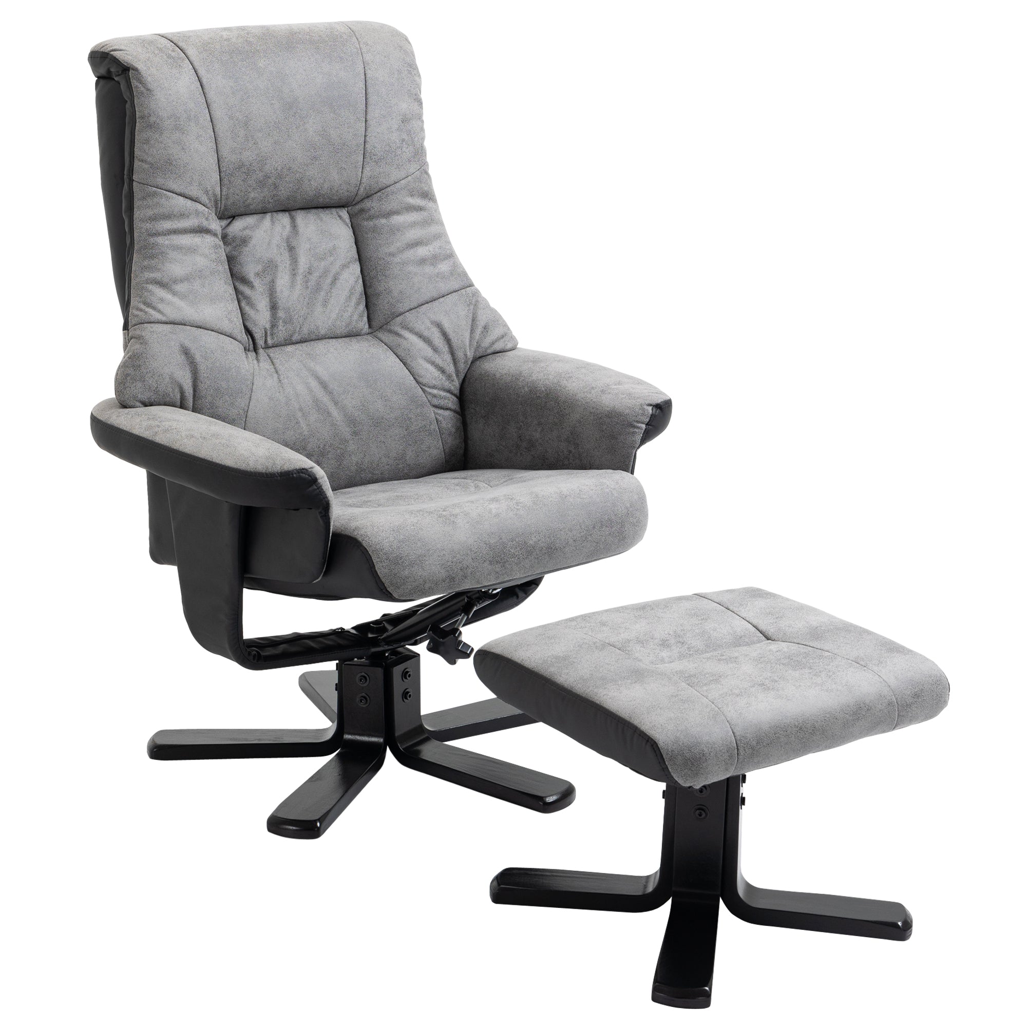 Recliner Chair with Footstool, Swivel TV Armchair with Reclining Function, Upholstered Chair for Living Room, Bedroom, Microfiber Gray, 78 x 82.5 x 109 cm