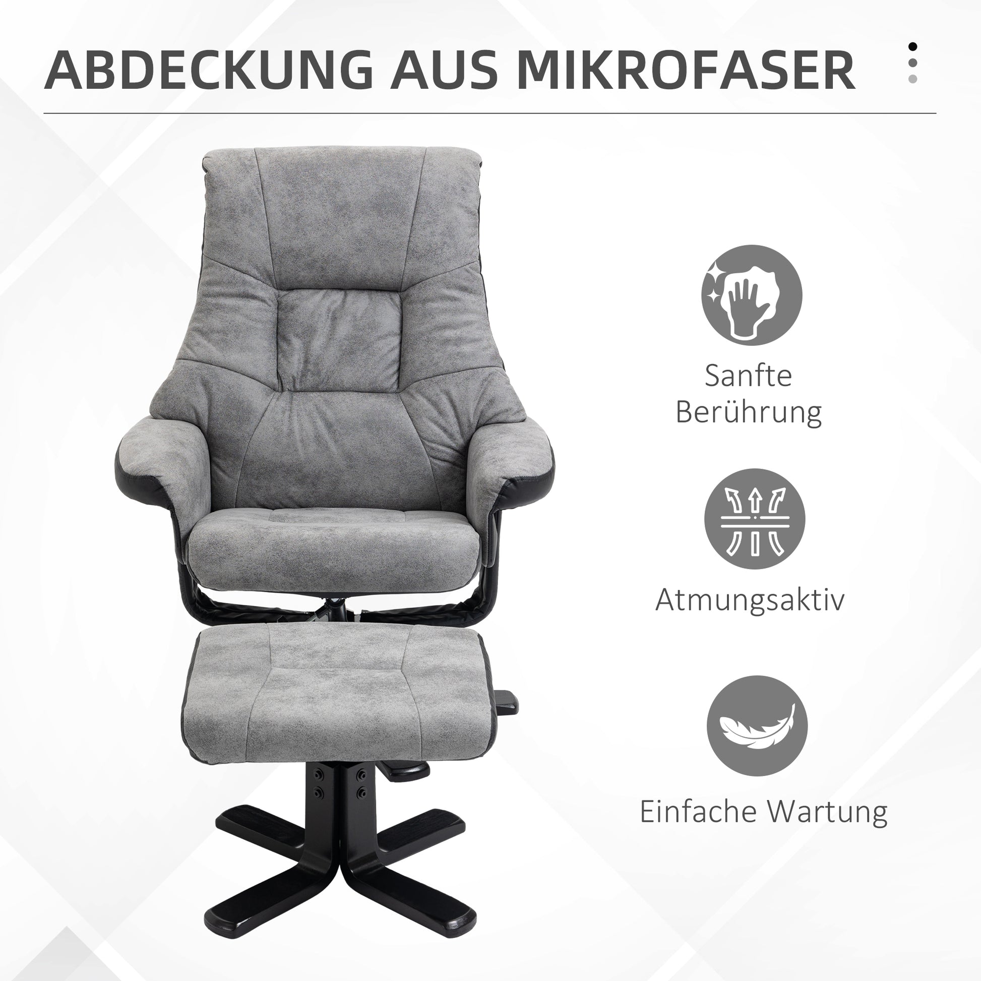 Recliner Chair with Footstool, Swivel TV Armchair with Reclining Function, Upholstered Chair for Living Room, Bedroom, Microfiber Gray, 78 x 82.5 x 109 cm