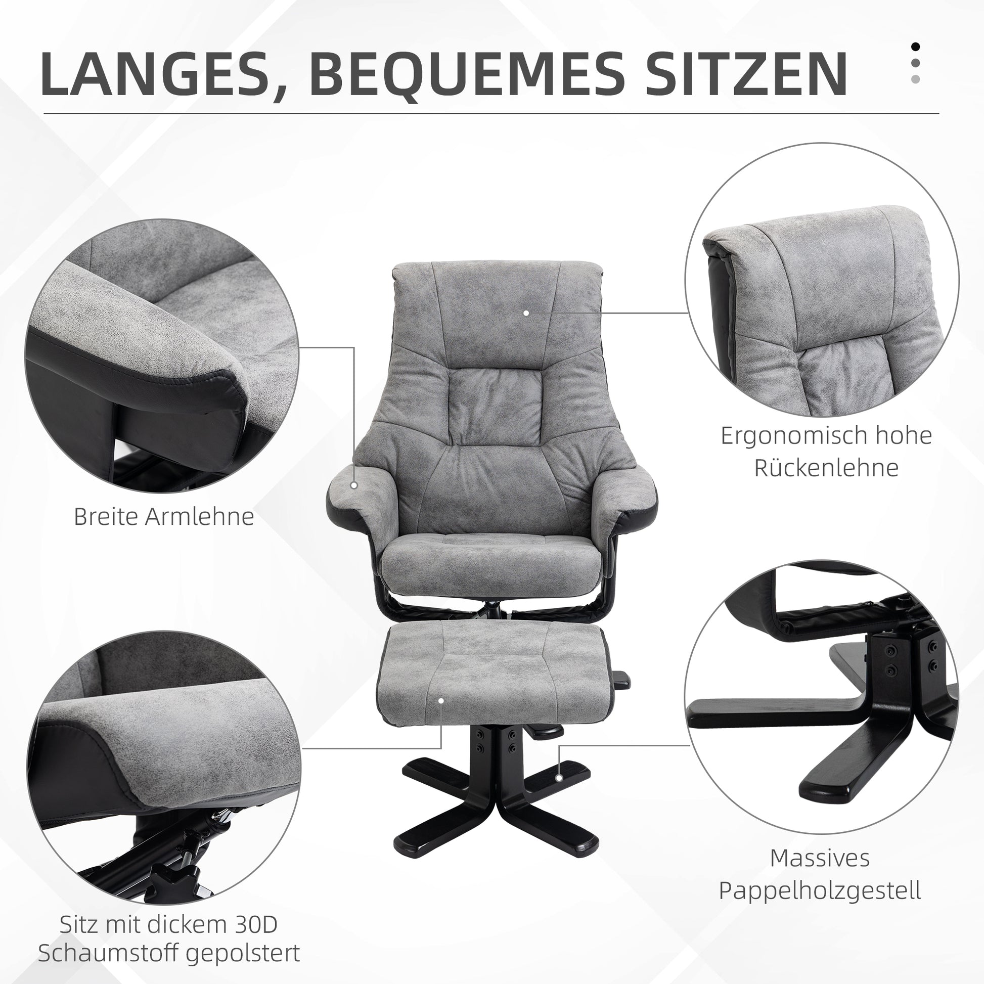 Recliner Chair with Footstool, Swivel TV Armchair with Reclining Function, Upholstered Chair for Living Room, Bedroom, Microfiber Gray, 78 x 82.5 x 109 cm