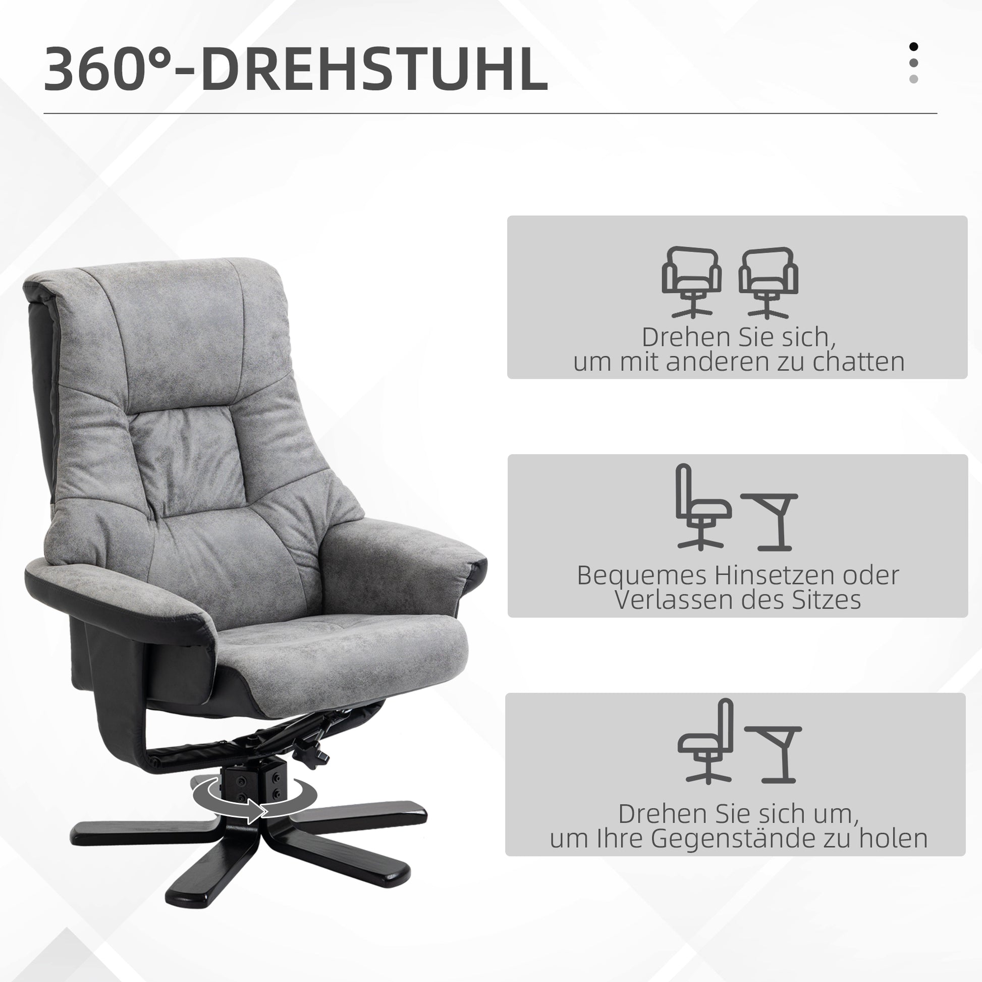Recliner Chair with Footstool, Swivel TV Armchair with Reclining Function, Upholstered Chair for Living Room, Bedroom, Microfiber Gray, 78 x 82.5 x 109 cm