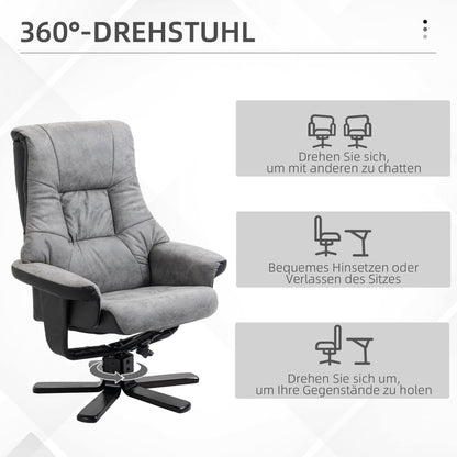 Recliner Chair with Footstool, Swivel TV Armchair with Reclining Function, Upholstered Chair for Living Room, Bedroom, Microfiber Gray, 78 x 82.5 x 109 cm
